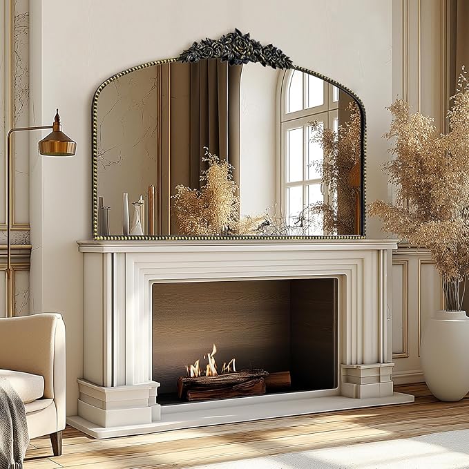 Antique Arched Black Mirror 48"x30", Traditional Victorian Vintage Mantel - Image 5