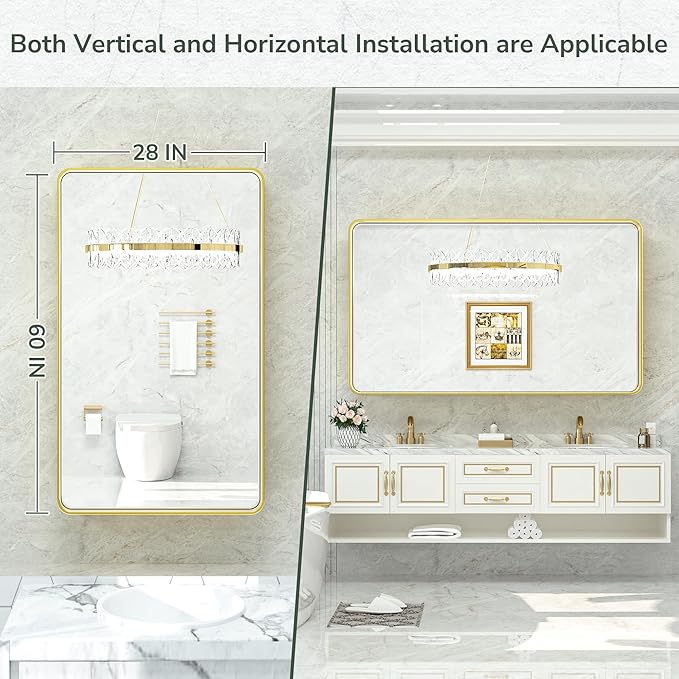 TokeShimi 60 x 28 Inch Brushed Gold Bathroom Vanity Mirror - Image 8