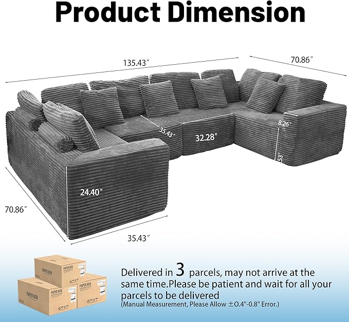 KEIKI 135" U Shape Sectional Sofa, 6-Seater Modular Couch - Image 2