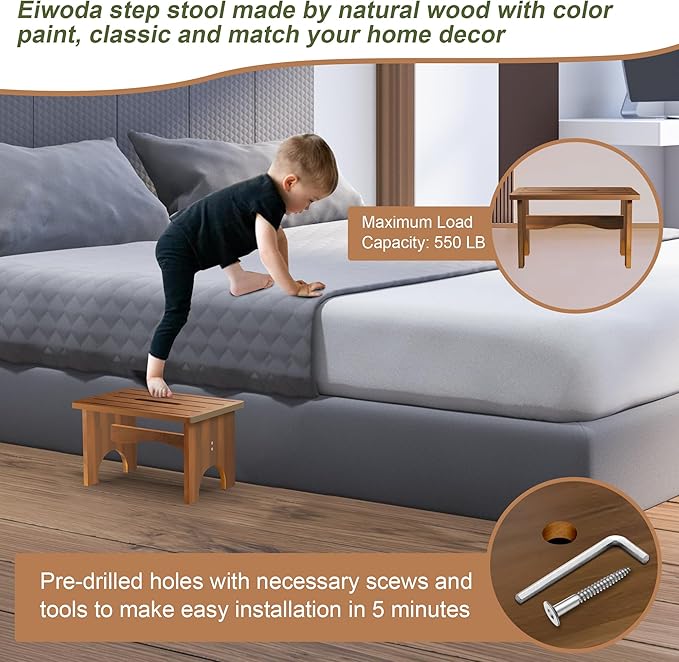 Wooden Step Stool for Adults, Heavy Duty One Step Bedside Stool - Image 6