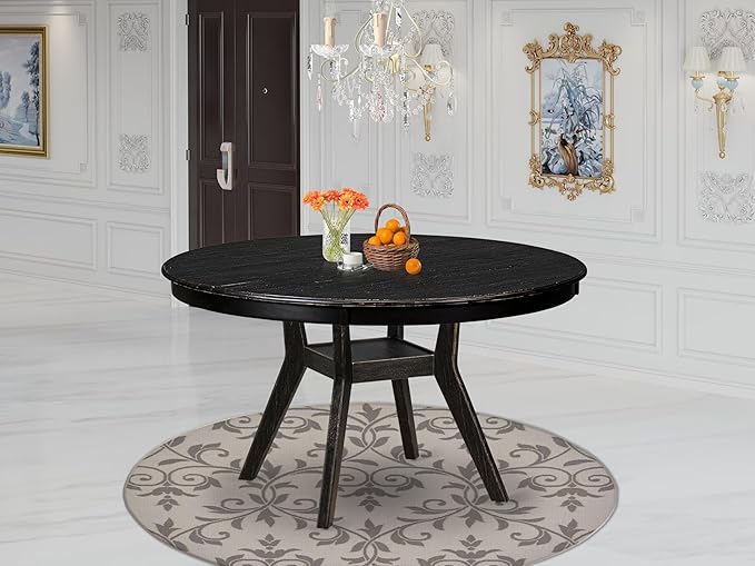 F58-11-TP - Kitchen Table with Acacia Wood Round Tabletop, Sand Blasted Black - Image 2