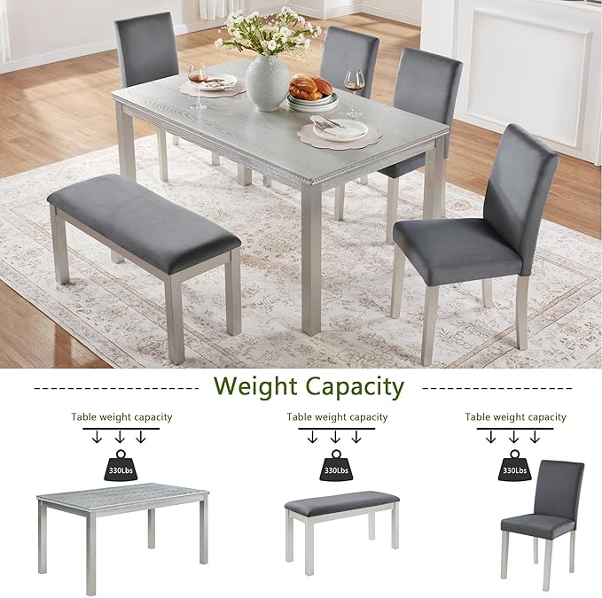 soges 6 Piece Wooden Dining Table Set, Wooden Dining Table - Image 3