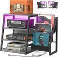 AV Media Stand with Outlets, Stereo Stands and Racks with Vinyl Storage by Besiost