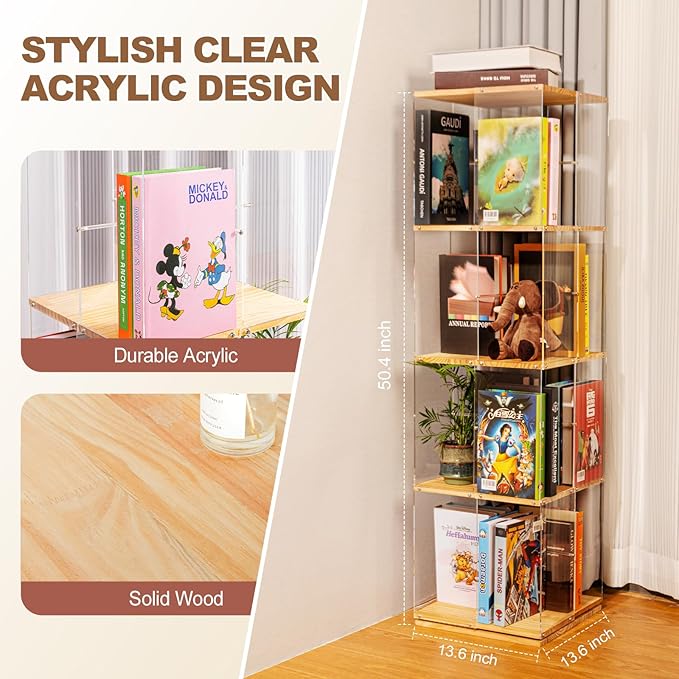 Rotating Bookshelf, 360 Degree Revolving Bookcase, 4-Tier Spinning Bookshelf - Image 2