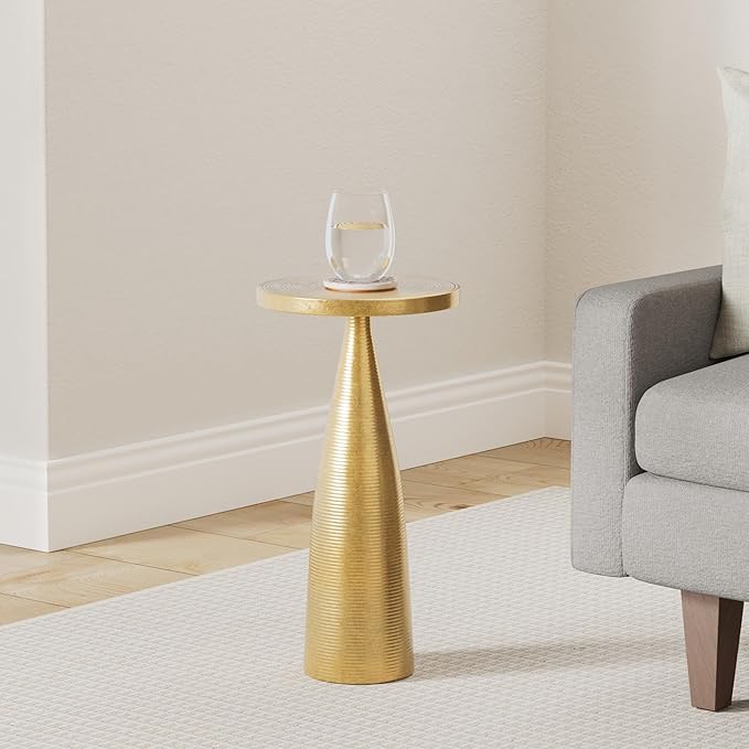 OBJET D'ART Small Round Gold End Tables, Vintage Metal Accent, Coctail and - Image 2