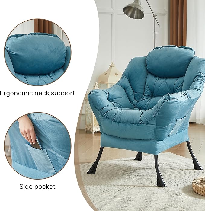 HollyHOME Fabric Large Lazy Chair, Accent Reading Chair, Cozy Lounge Chair - Image 4