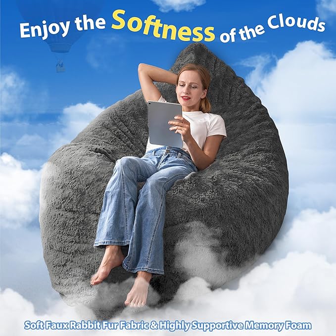 HABUTWAY 4 in 1 Bean Bag Chair, Giant Memory Foam Filling Bean Bag Sofa - Image 7