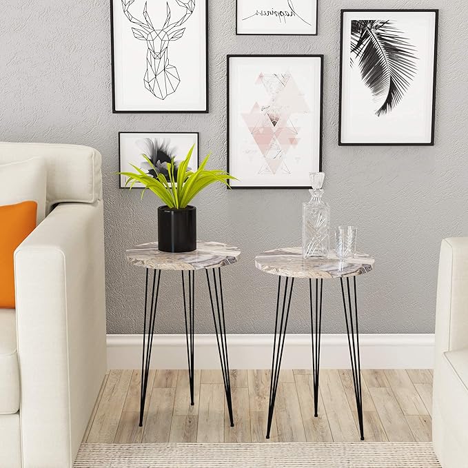 PAK HOME Set of 2 End Tables Round Wood Sofa Side Coffee Tables - Image 3