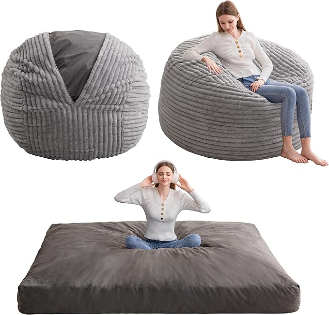 Giant Bean Bag Chair Bed for Adults, Convertible Beanbag Folds from Lazy Chair by HIGOGOGO