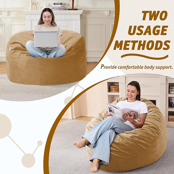 3FT Bean Bag Chair with Ultra Soft Velvet Cover Bean Bag Sofa with Memory Foam - Image 5