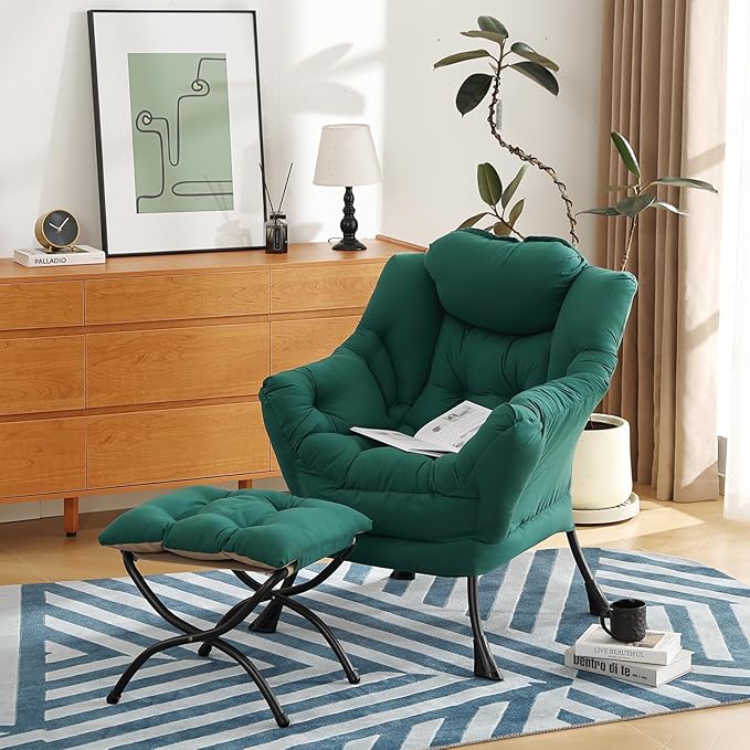 Modern Lazy Chair with Folding Footrest, Lounge Accent Reading Chair - Image 7