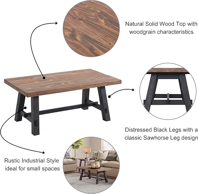 Alaterre Furniture Adam 42-Inch Solid Wood Rustic Coffee Table - Image 4