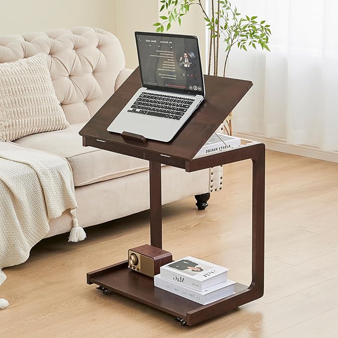 CozyDH Adjustable C Shaped End Table, Rolling Side Table Solid Wood TV Sofa by CozyDHDuvetCover