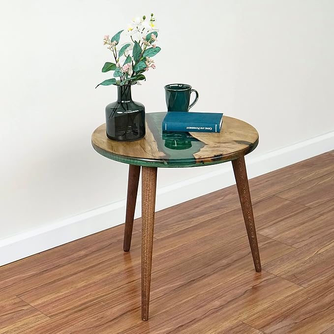 20" Resin Walnut Round Side Table | Epoxy End Table | Coffee Table | Mid - Image 2