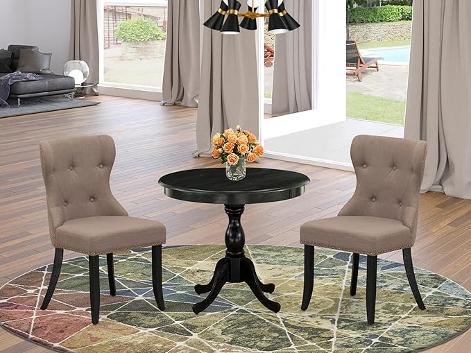 East West Furniture AMSI3-ABK-48 3 Piece Modern Dining Table Set Contains a - Image 2
