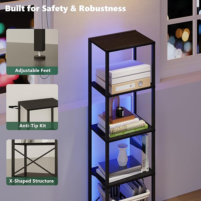 5-Tier Bookshelf, Tall Narrow Bookcase - Image 5