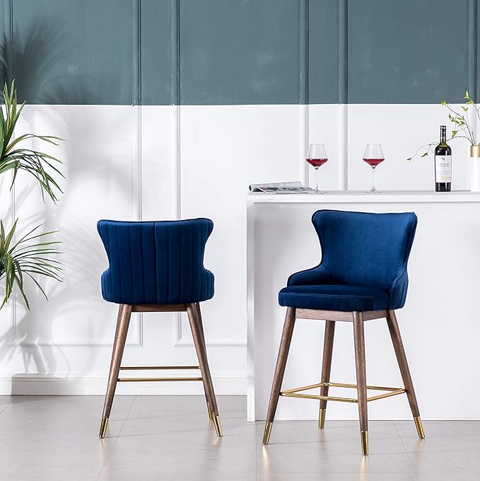 Roundhill Furniture Leland Fabric Upholstered Counter Height Wingback Stools - Image 4