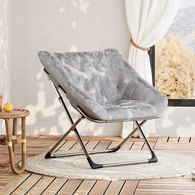 Comfy Chair for Adults, Foldable Living Room Chairs, Soft Faux Fur Folding - Image 9