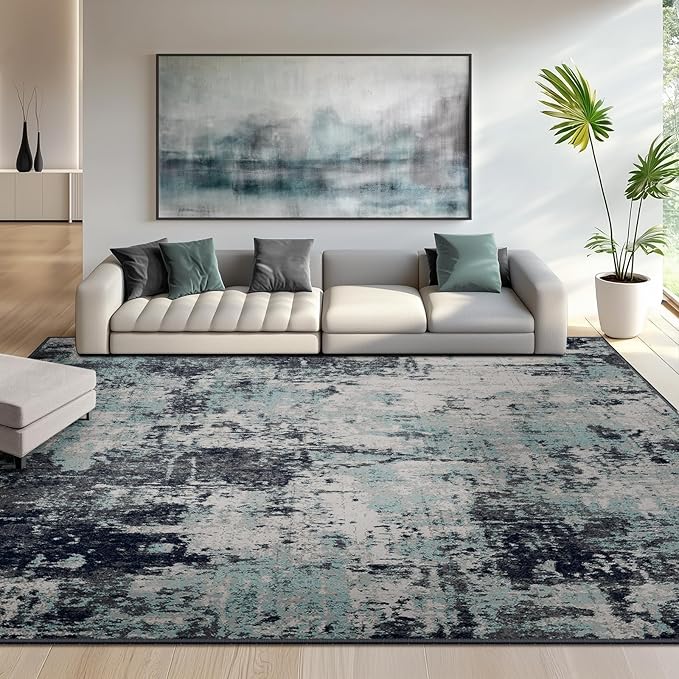 Washable Area Rugs 9'x12' Non-Slip Modern Abstract Soft by RELEANY