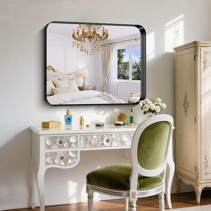 FORBATH 30x36 Inch Bathroom Mirror, Brushed Black Deep Frame Wall Mirror - Image 5