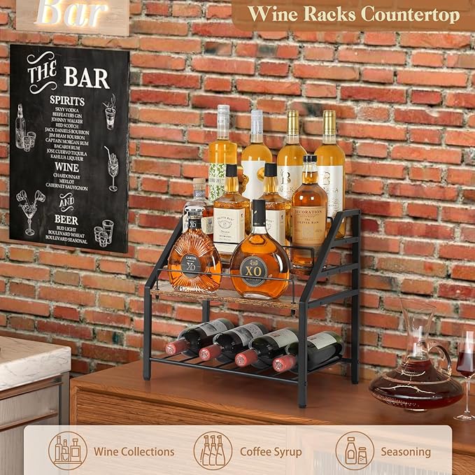 VINAEMO Wine Racks Countertop, 3-Tier Liquor Bottle Display Shelf, Coffee Syrup - Image 2