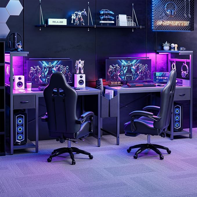 Gaming Desk 40 Inch with Power Outlet and LED Light, Computer Desk with - Image 4