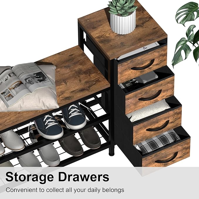 EXOTICA 3-Tier Shoe Storage Bench Industrial Entryway Shoe Rack - Image 3