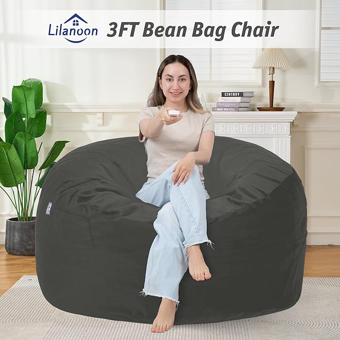 3FT Bean Bag Chair with Ultra Soft Velvet Cover Bean Bag Sofa with Memory Foam - Image 3