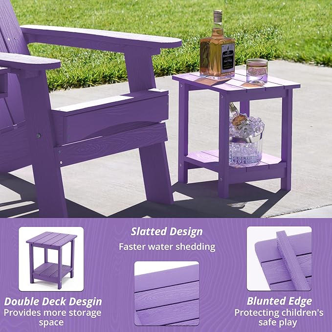 LUE BONA Adirondack Outdoor Side Table, 2-Tier Purple HDPS Patio End Table - Image 5
