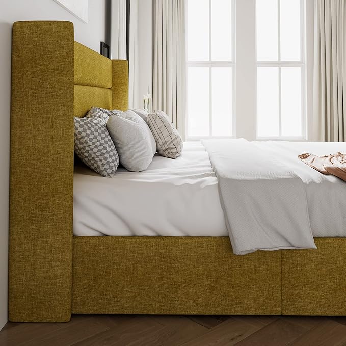 SHA CERLIN King Size Lift Up Storage Bed/Modern Wingback Headboard/Upholstered - Image 8