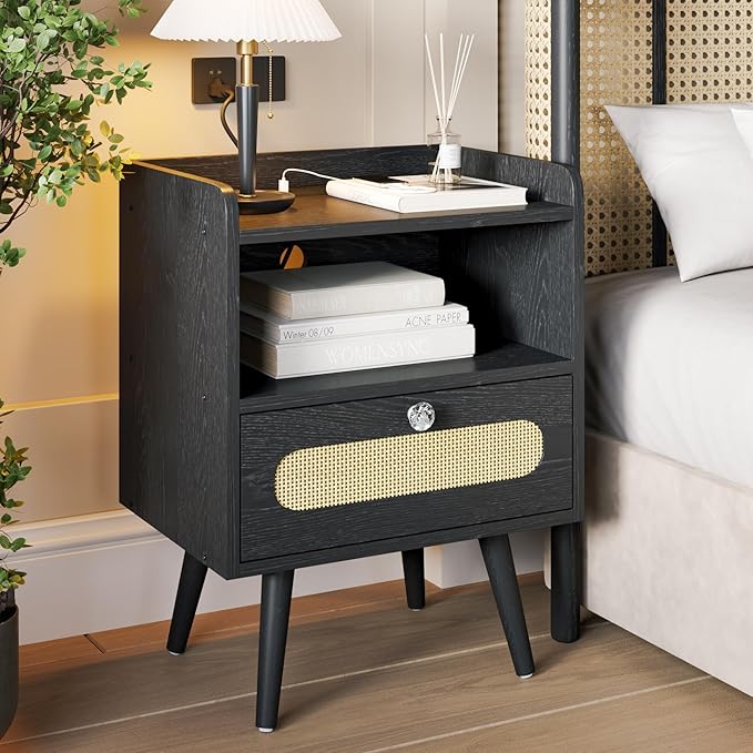 End Table Set of 2 with Charging Station, Diamond Décor Nightstands Set of 2 - Image 6