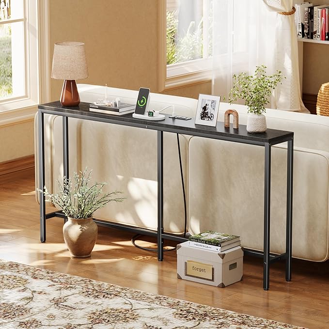 SUPERJARE Console Table with Outlet, 63 Inch Sofa Table with Charging Station - Image 5