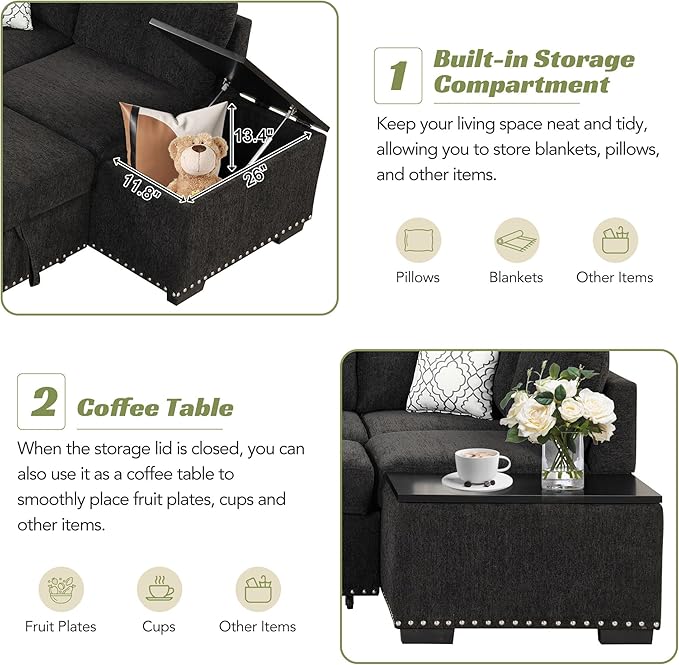 Merax Modern 83.8" Sectional Couch Bed - Image 6