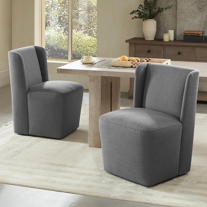 Dining Chairs with Casters No Assembly Upholstered Wingback Single Sofa Armless - Image 2