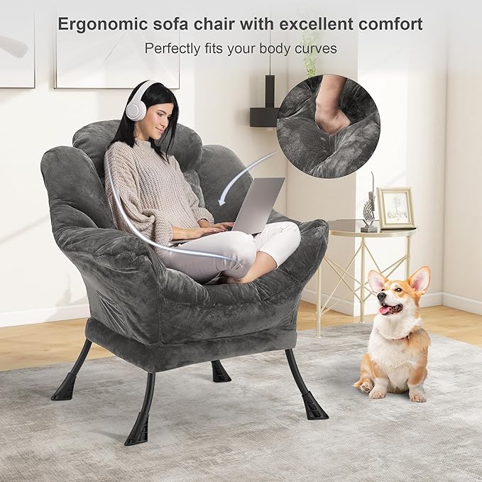Fabric Lazy Chair for Adults, Oversized Upholstered Sofa Chair, Plush Comfy - Image 4
