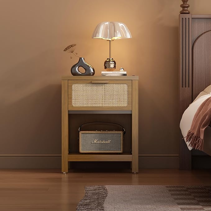 Rattan Nightstand, Mid Century Modern Bedside Table - Image 5