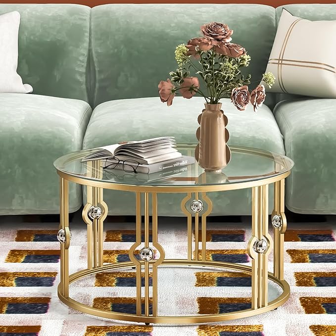 OIOG Glass Coffee Table for Living Room, Round Coffee Table for Office - Image 7