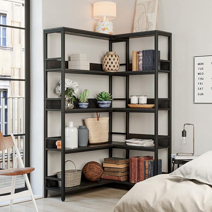 IRONCK Industrial Bookshelves 5 Tiers Corner Bookcases - Image 4