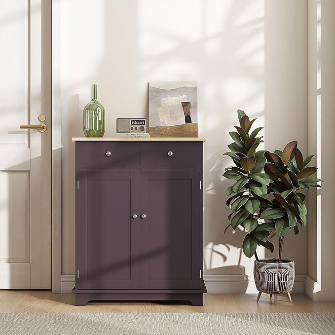 HOMCOM Sideboard with Solid Wood Countertop, Modern Kitchen Storage Cabinet - Image 8