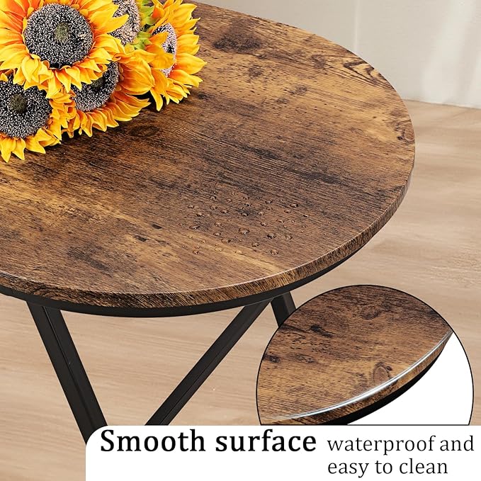 Folding Coffee Table for Living Room Industrial Brown Small Low Table Wooden - Image 7