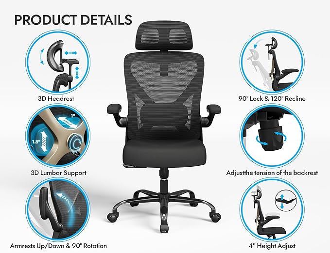 Ergonomic Office Chair-Mesh Computer Desk Chair Comfy, High-Back Gaming Chairs - Image 6