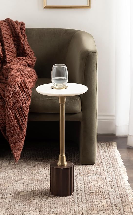 Kate and Laurel Nisha Traditional Marble Round Drink Table, Antique Brass - Image 2