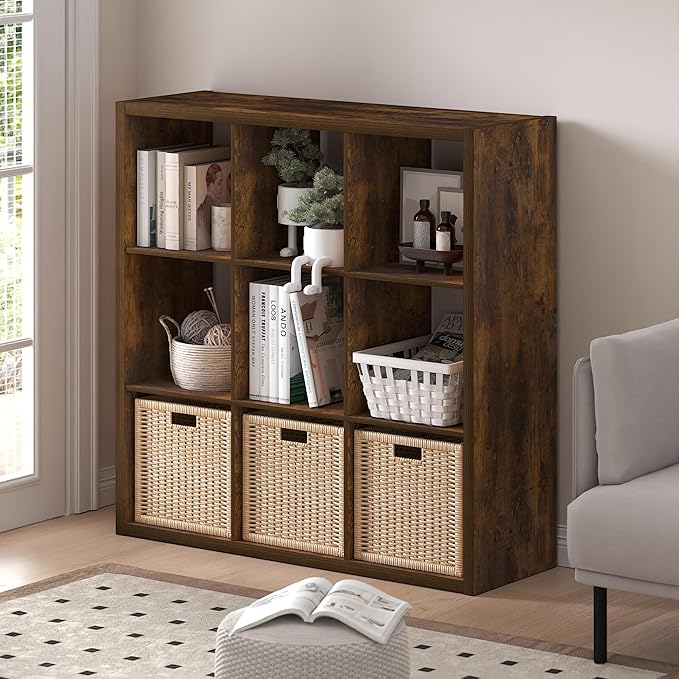Furinno Cubicle Open Back Decorative Cube Storage Organizer, Amber Pine - Image 2