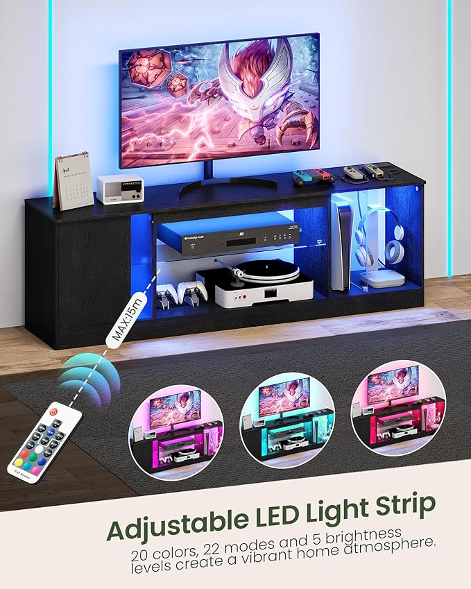 TV Stand with Power Outlets to 63 65 70inch TV, Modern Entertainment Center - Image 3