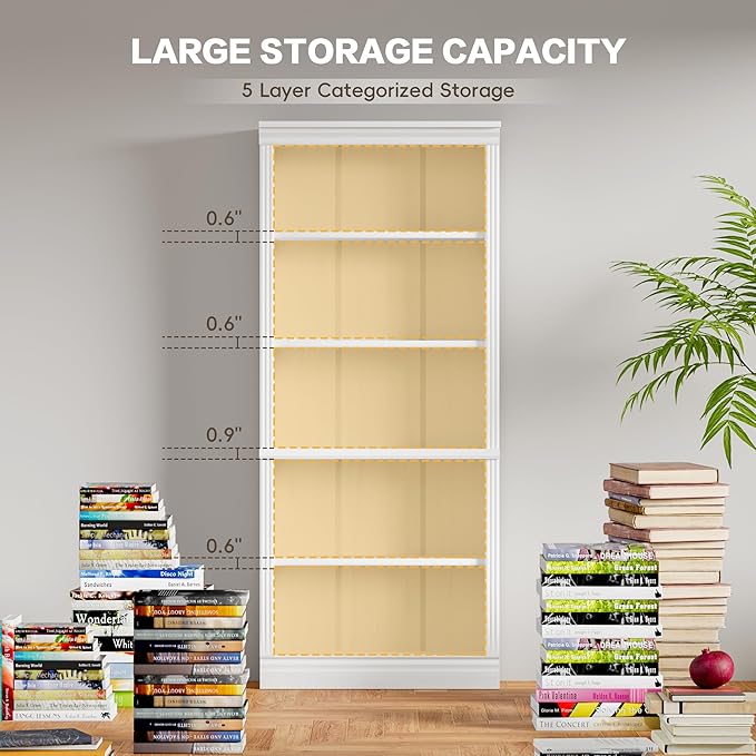 YESHOMY 72" Bookcase and Bookshelf, 5-Tier Wood Bookcases - Image 2