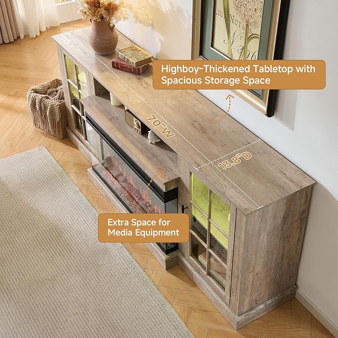 ROCKPOINT 3 Sided Glass 70" Fireplace TV Stand - Image 6