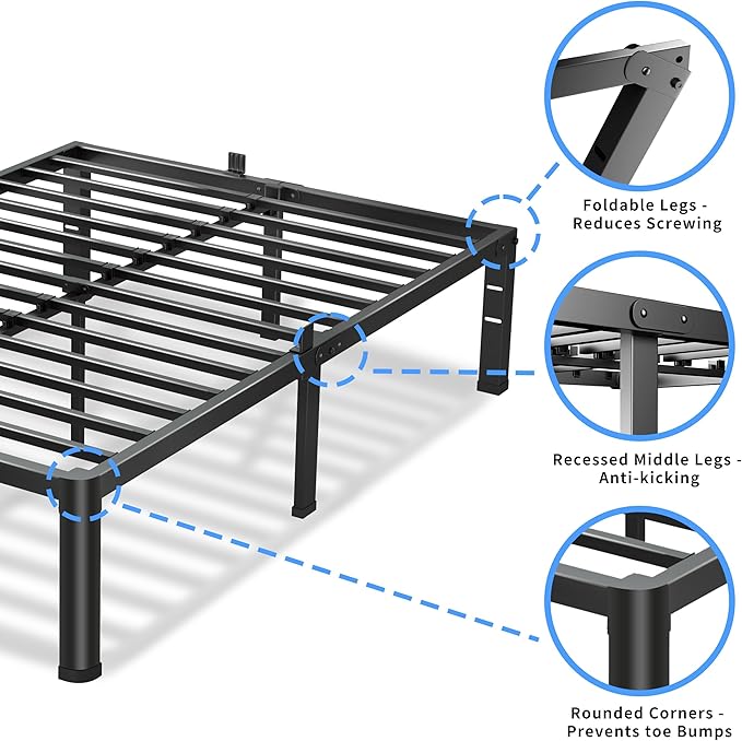 16 Inch Queen Bed Frame, 3500Lbs Heavy Duty Metal Platform - Image 4