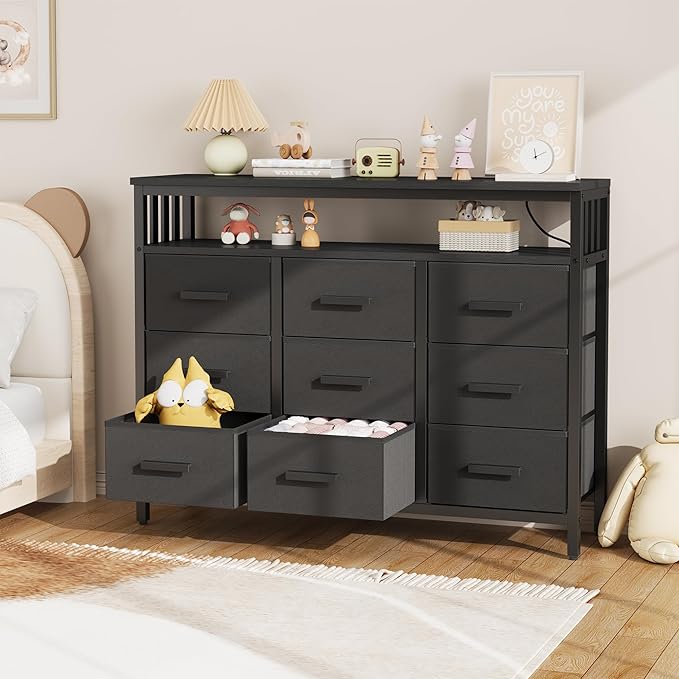 9 Drawer Dresser TV Stand with LED Lights & Power Outlets, Entertainment Center - Image 8