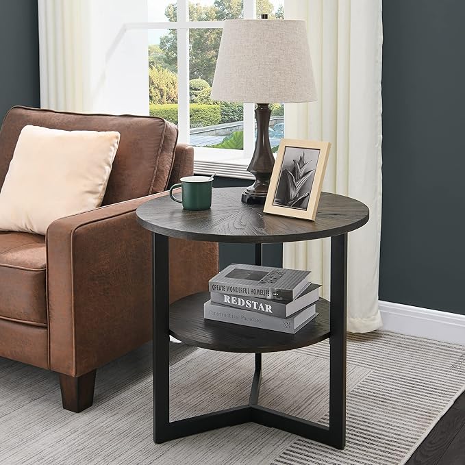 LEEMTORIG Round Side Table, Large 2-Tier End Table Nightstand - Image 5