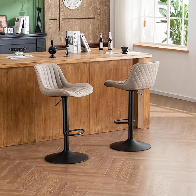 YOUNIKE Khaki White Bar Stools Set of 2 Kitchen Counter Height Barstools - Image 8
